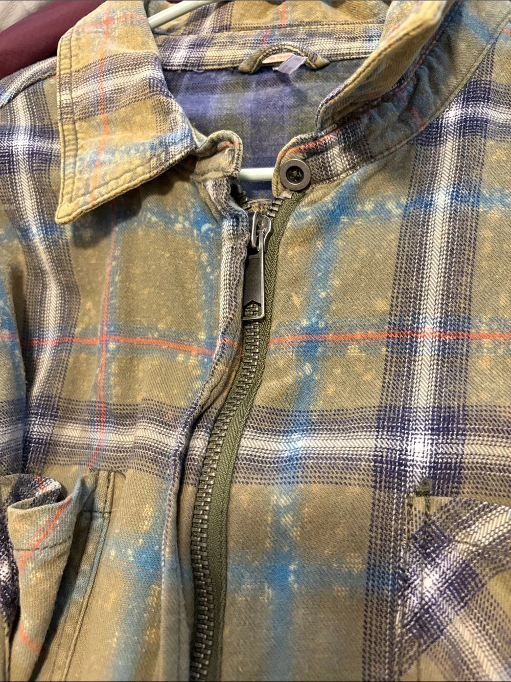 Free People Olive Plaid Studded Zip-Front Jacket - Picture 5 of 5